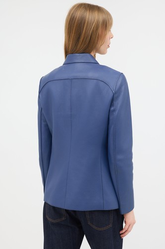 Chaqueta Blazer HERMES Cuero Azul Manga Larga Con Botones Estilo Camisa Cuello 40/8 - Imagen 2 de 5