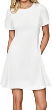 Women's Summer Short Sleeve Crew Neck Flared Mini Dress A-Line Petal Sleeve Flow