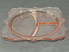 Vintage Pink Depression Divided Grill Plate (3 Sections) Square w/Curved Edge