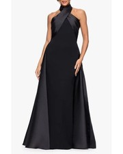 Betsy & Adam Black Twist Halter Neck Mikado Scuba Crepe Gown Size 4 $329