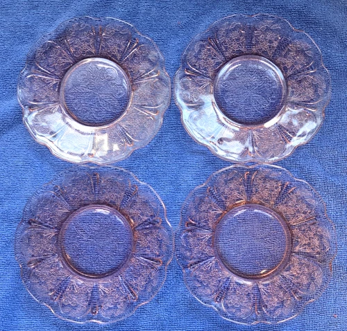 Vintage Jeannette Pink Cherry Blossom Depression Glass 6” Bread Plates Set of 4