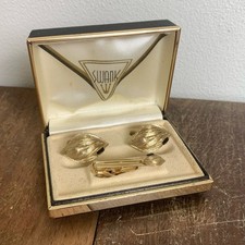 Swank 1950s 14 kt Gold Plate Black Onyx stone Cufflinks  Tie Clip Original box