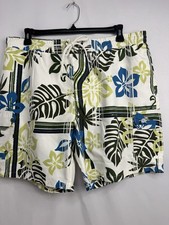 Caribbean Joe Shorts Mens Size XL Swim Trunks Cargo White Tropical Print Lined