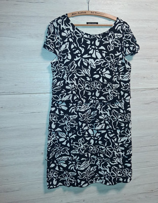 Betty Barclay Maxikleid Gr. 42 schwarz/weiß Blumenmuster Kurzarm Rundhals knie