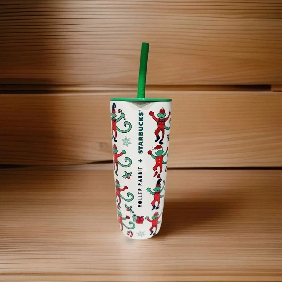 Starbucks X Rolled Rabbit MonkeyMas Navidad Acero Inoxidable Taza Fría Nuevo con Etiquetas Foto 3 de 4