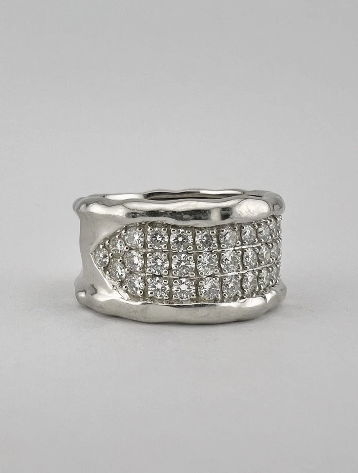 Kat Florence 18k White Gold & 950 Platinum D Color 1.37ct Diamond Hammered Ring - Image 2 of 4