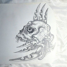 Skull Tattoo Flash Drawing Design Sheet Black Gray Skull with Blades Design