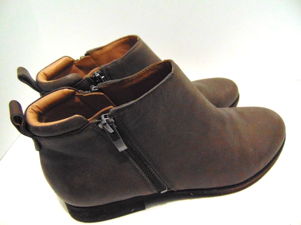 Botas de cuero Franco Sarto para mujer 8 marrón cuero de vaca cremallera lateral tobillo botas sin cordones Foto 3 de 4