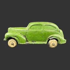 Vintage Small The Sun Rubber Co. Green Hard Rubber Toy Car #39 Made In USA