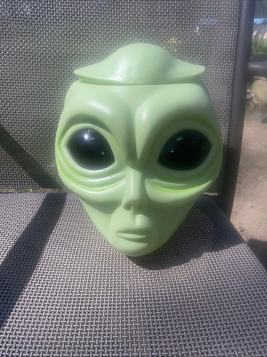 VTG Alien Pops Display Green Head Plastic Candy Container Jar Blowmold 1990s 97