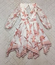 Zimmerman Dress Womens 0 White Ivory Peach Orchid Corsage Pleat Mini Party