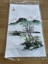 Vintage Hand Painted Silk Picture Of Chineese Landscape 10in x 6in
