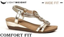 Ladies Comfort Sandals Cushion Slingback Diamante Party Low Wedge Heel Shoes UK