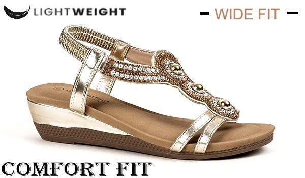 Sandalias cómodas para damas Cojín Cordón Diamante Fiesta Tacón de cuña bajo Zapatos Reino Unido