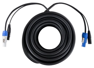 Cable Hybride XLR DMX Male Femelle 3 Broches Powerplug DJ PA Speakon 10m Noir - Photo 1/3