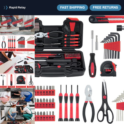 58-Piece Tool Set for Home Repair, Red Hand Tools with Storage Case, DIY Essenti