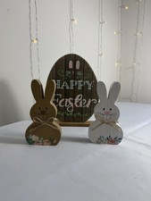 Easter Wood Bunny Decor Lot of 3 Happy Easter Sign Rustic Farmhouse