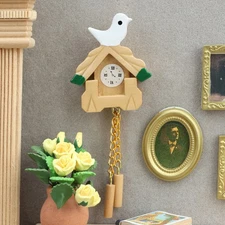 1: 12 Mini Dollhouse Wooden Wall Clock Bird Clock Model