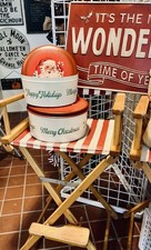Vintage-Style Santa Claus Holiday Hat Boxes Set of 2 Christmas Storage Tins"