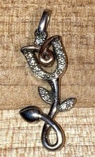 Hallmark Diamonds Flower 1/15 ct tw Sterling Silver 10K Rose Gold 1.8g Pendant .