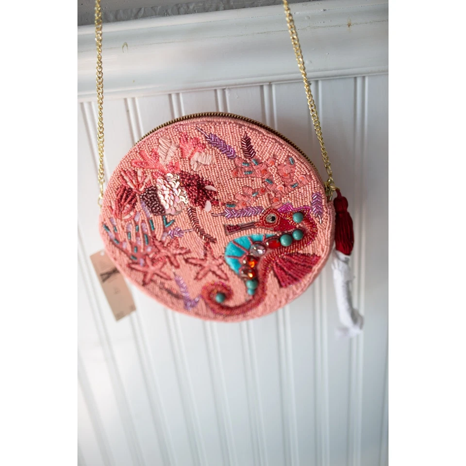 Anthropologie Under The Sea Sea Horse Beaded Circle Pouch - Image 3 of 4