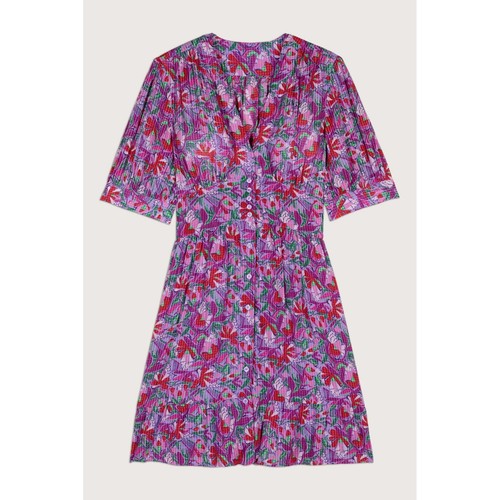 ba&sh Aniela Dress Women Size 8 Violet Floral V-Neck Ruffle Button Front Mini