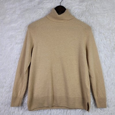 Massimo Dutti Womens M Tan Wool & Cashmere Turtleneck Sweater Quiet Luxury