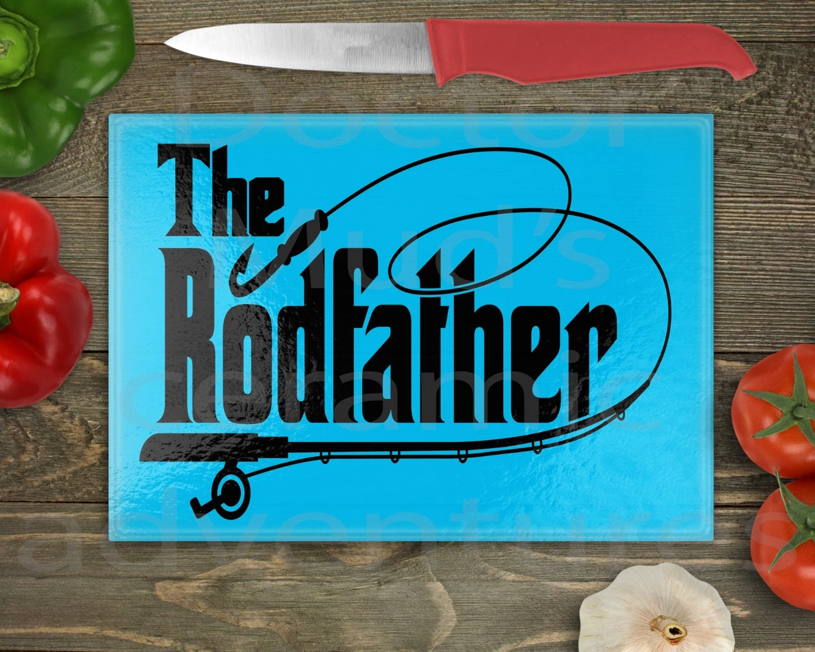 THE ROD FATHER fishing fish cleaning gift Glass cutting board. Choose Size