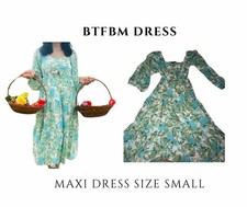 BTFBM Maxi Dress Small Floral Blue Green White Square Neck Ruffle Puff Sleeve