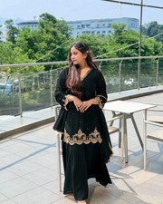 Festival Wear Black Faux Georgette Kurta Palazzo With Dupatta For Women Kurti