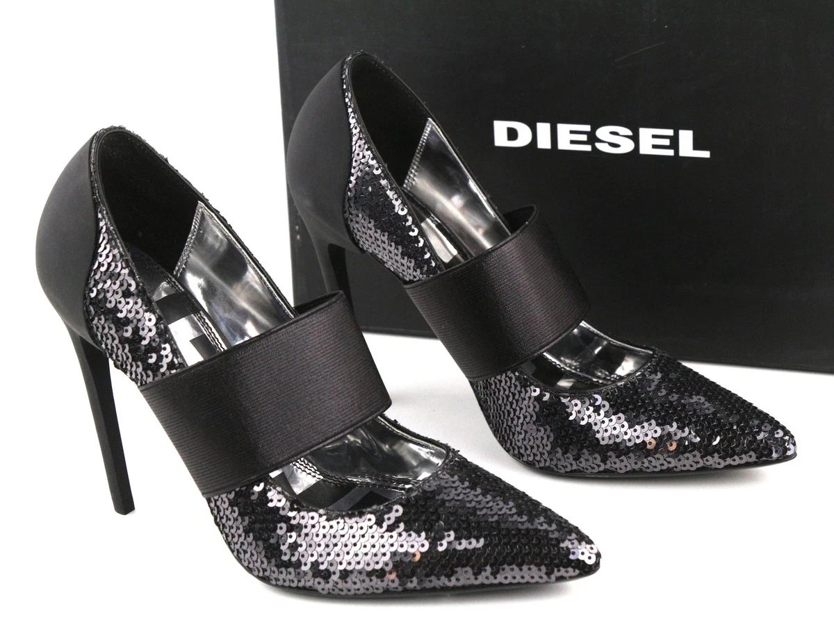 Talons Aiguilles Diesel Noirs Vernis - Taille 6 UK - Neufs Avec Emballage
