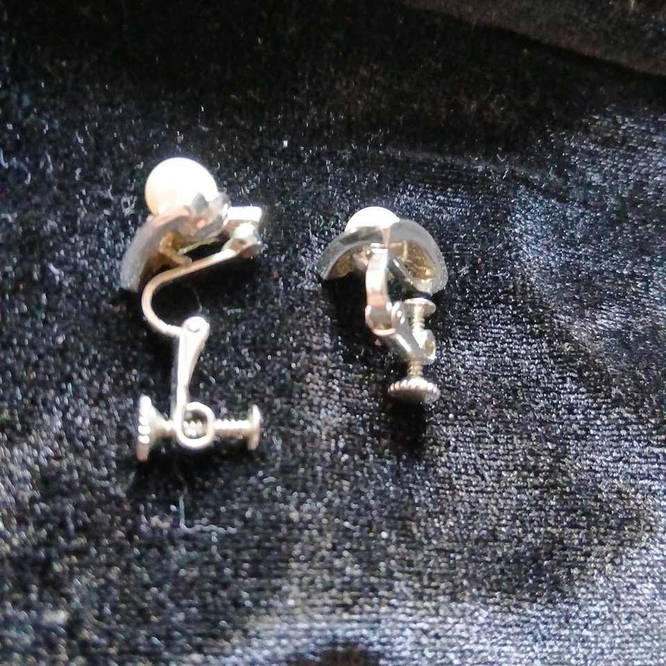 Ohrringe Ohrklips Damen Silberfarben Perlen Strass Vintage - Bild 4 von 4