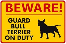 Beware Guard Bull Terrier On Duty Metal Tin Sign Bar Vintage for Outdoor