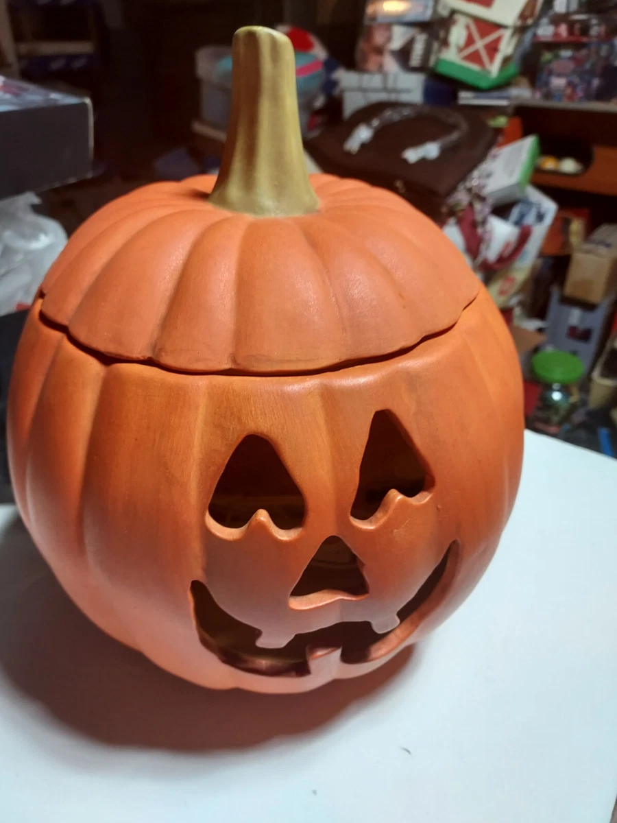 Vintage 70s 80s Handmade Painted Ceramic Pumpkin Jack O Lantern