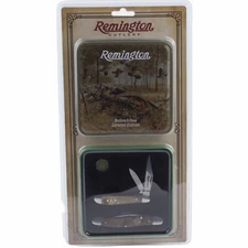 Remington Bob White Pocket Knife Gift Set Tin Burl Wood Handles