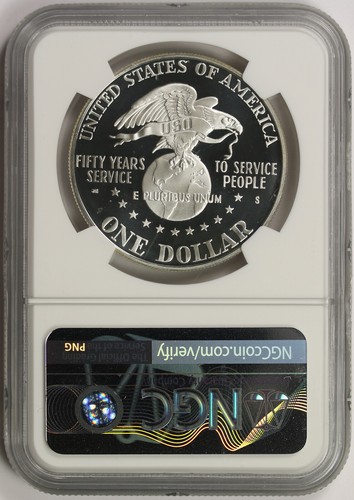1991-S USO Anniversary Modern Commemorative $1 PF 69 UC NGC minor struck thru - Picture 2 of 5