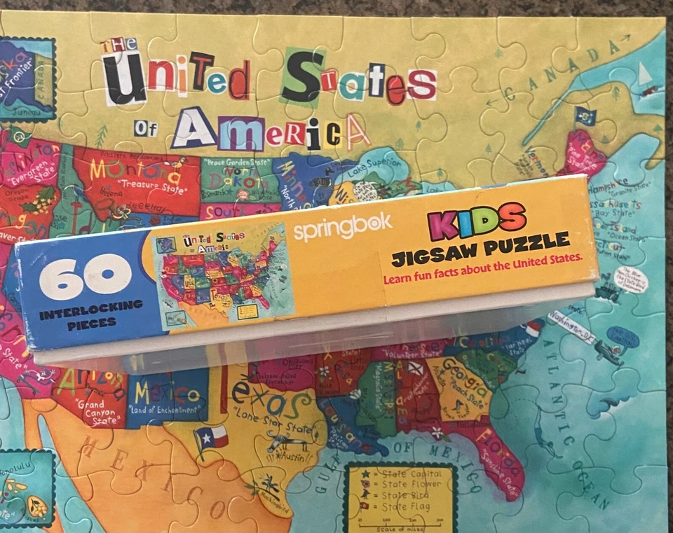 Springbok RARE VTG 2000 Kids USA Map Jigsaw Puzzle 60 Pc - COMPLETE - Image 3 of 4