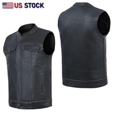 SOA Men's Rub Buff Leather Vest Anarchy Motorcycle Biker Club Concealed Carry