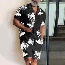 Summer Hawaiian shirt and shorts set, beach outfit, men's two-piece set