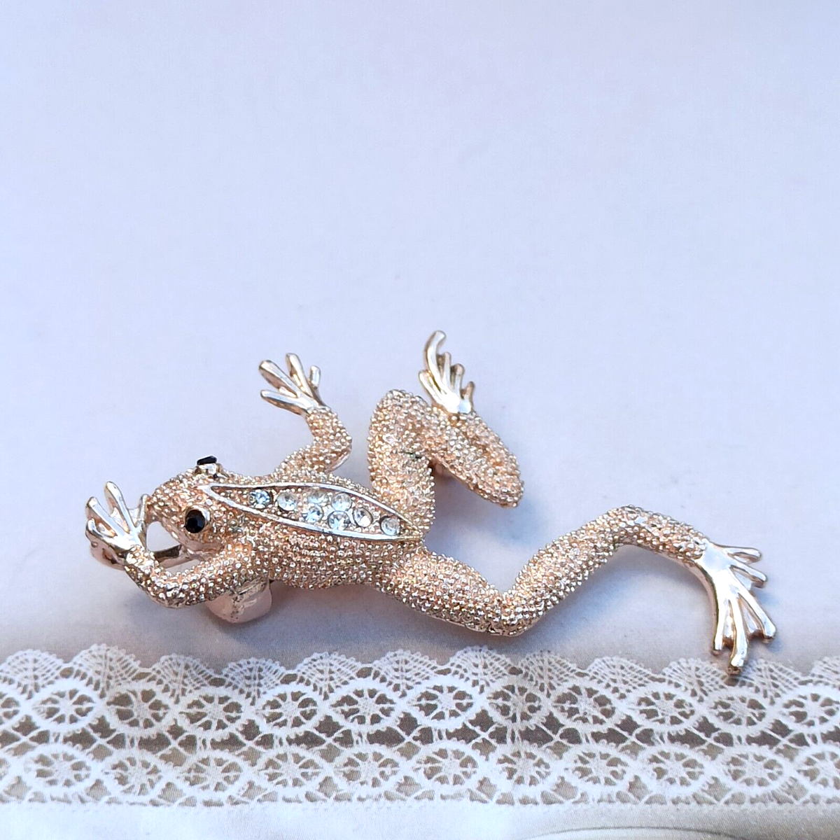 Vintage Frog Brooch Pendant Large Walking Rose Gold Tone