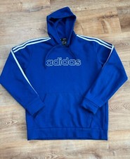 adidas Fleece Pullover Blue Hoodie Sweatshirt Medium Trefoil 3 Stripe Spell Out