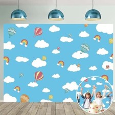 Hot Air Balloons Backdrop Blue Sky White Clouds Background for Photography