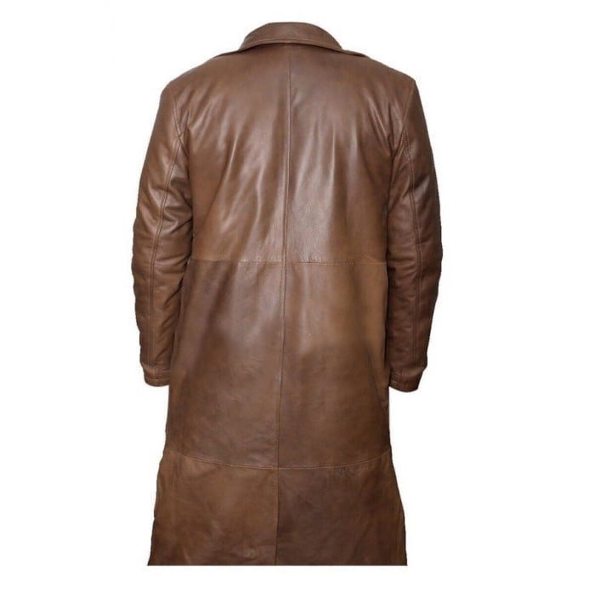 MEN VINTAGE BROWN GENUINE LEATHER JACKET, DUSTER COAT MILITARY STYLE TRENCH  COAT