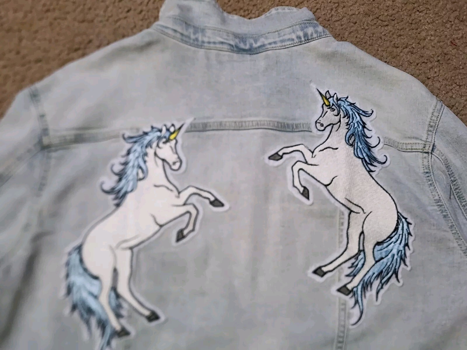 90s Denim Jacket With  2 Horses In The Back-image