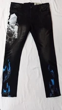 Buckle Industrial Indigo Skull Fire Black Vintage Retro 40x34 Distressed Jeans