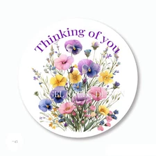 Thinking of You Pansy Flowers Labels Scrapbook Stickers Envelope Seals Favors