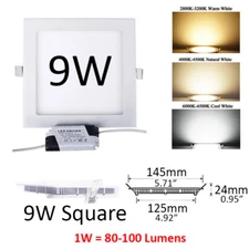 3W 6W 9W 12W 15W 18W 21W 24W LED Recessed Ceiling Light Panel Ultra Thin Square