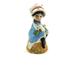 Jasco Girl with Bonnet Bell Daffodils Cat Spring Figurine 1978