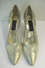 Vtg 80s 90s Stuart Weitzman Spain Gold Leather Mesh Evening Cocktail Heels 8 4A