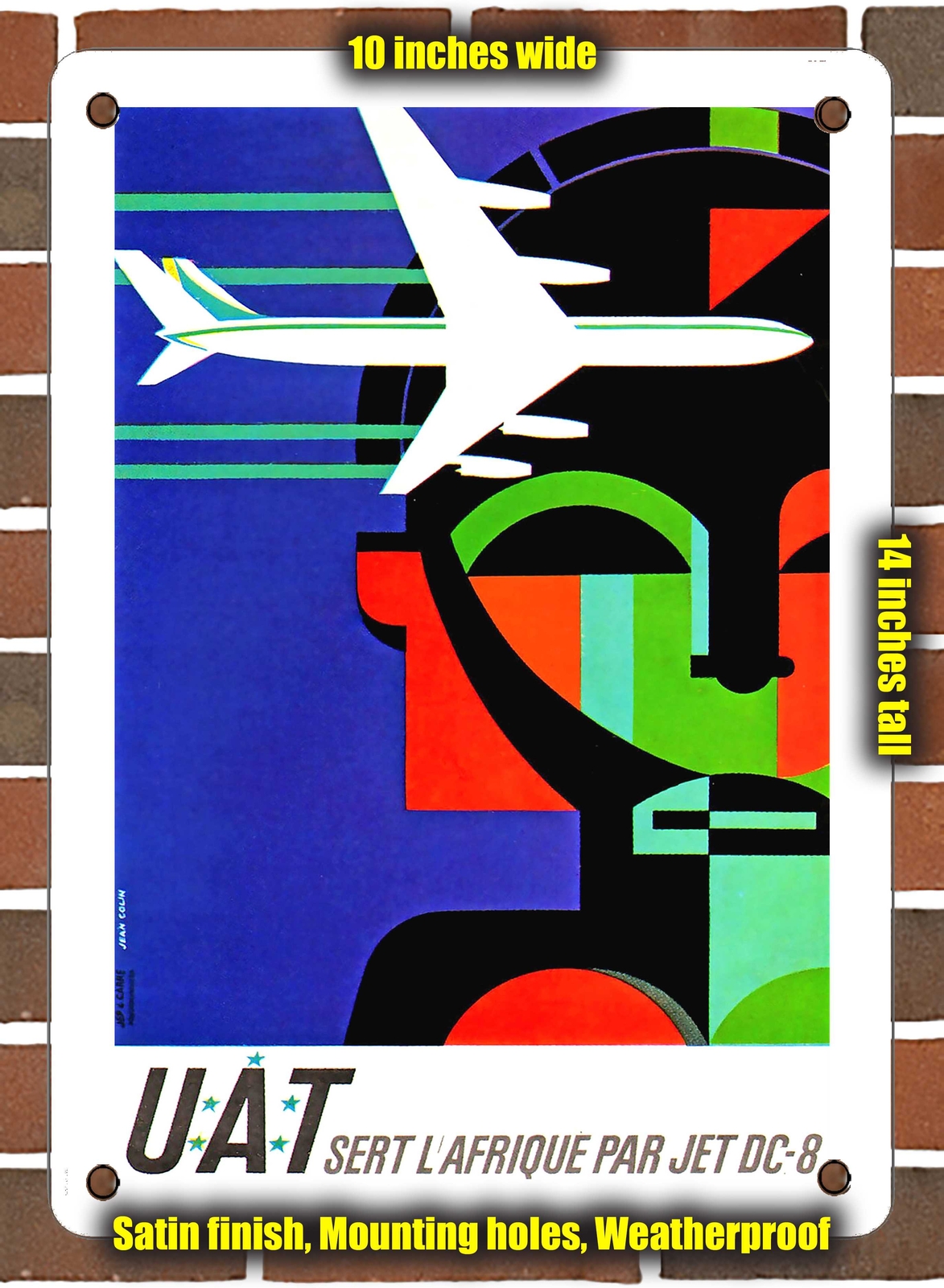 METAL SIGN - 1964 UAT serves Africa by DC8 jet - 10x14 Inches
